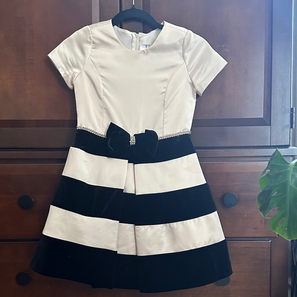Rare Editions Black and White Striped Dress with Bow